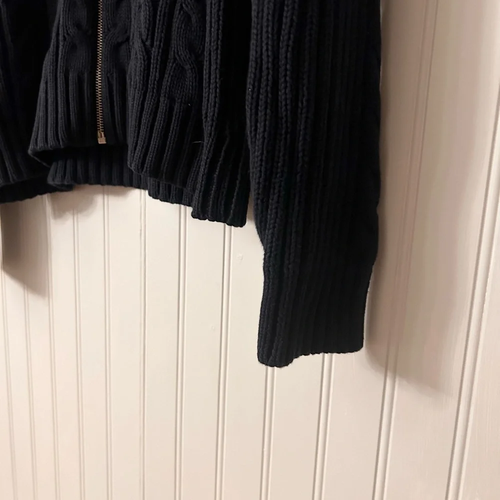Evan Picone Men’s Large Black Cable Knit Zip-Up Sweater